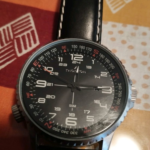 Thorton men's watch with leather strap like new