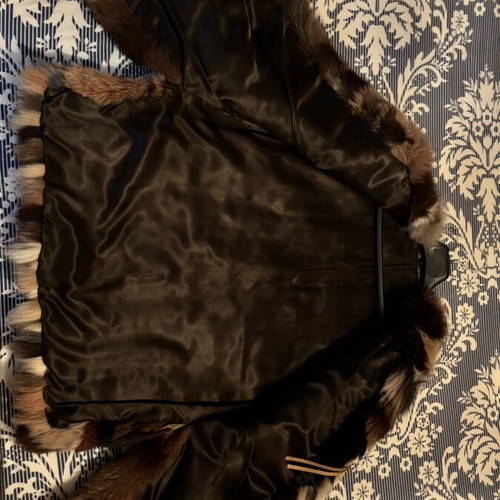 Custom fox fur jacket and custom colorful patchwork fur