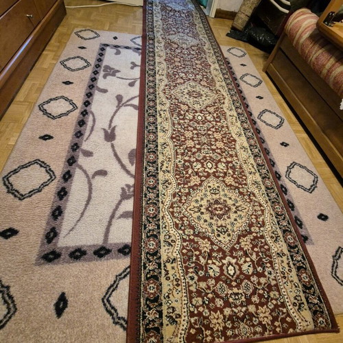 Rug set used, 3 pieces, burgundy with embroidery