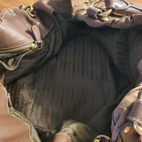 Prada handbag, brown mocha fabric with logo lining, large size