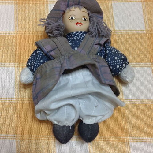 Collectible handmade fabric doll 14 cm, like new