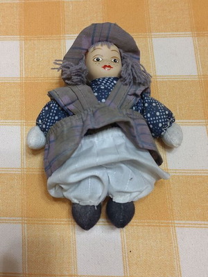 Collectible handmade fabric doll 14 cm, like new