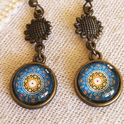 Boho earrings handmade, antique bronze base, colorful