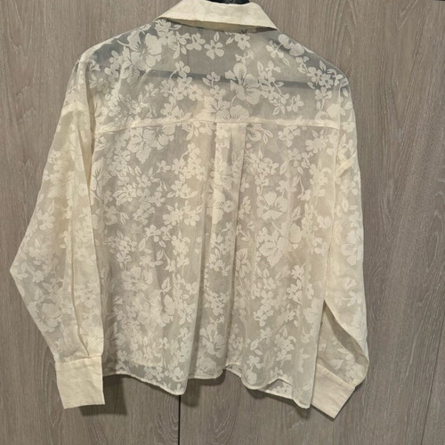 Zara sheer shirt unused with floral pattern, size M, white and beige