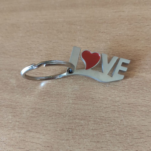 Metal keychain "LOVE" with red heart, new