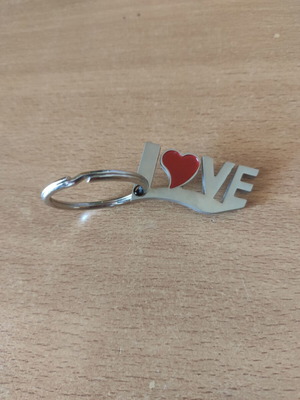 Metal keychain "LOVE" with red heart, new