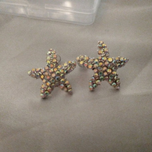 Earrings evening with white and pink rhinestones new