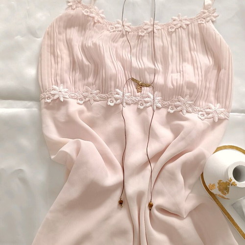 Pink Marks & Spencer Baby Doll nightgown with pleated details and floral trim
