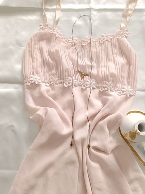 Pink Marks & Spencer Baby Doll nightgown with pleated details and floral trim