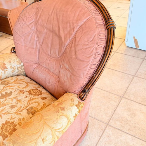 Living room set 5 pieces leather and fabric refurbished, Palazzo Athens