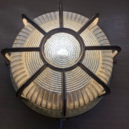 Bronze nautical wall light with glass, vintage, outdoor, Ø20 cm