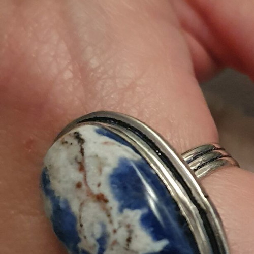 Sodalite Silver Plated Ring New, Size USA 9, Handmade