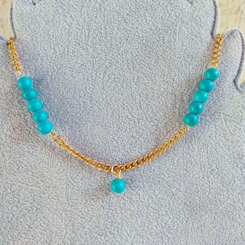 Handmade necklace with gold stainless steel chain and turquoise haolite beads new, does not tarnish