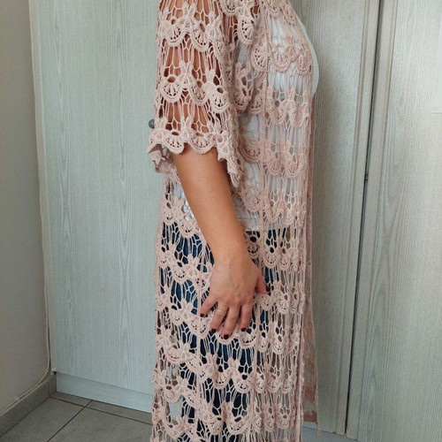 Knitted kimono coat used, beige