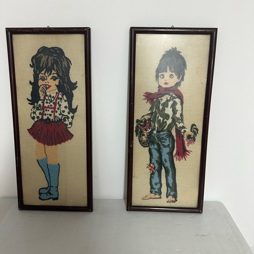 Vintage embroidery framed set from the 70s used