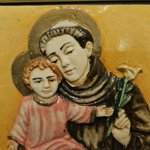 Saint Anthony of Padua painting like new, embossed with frame 65x50 cm