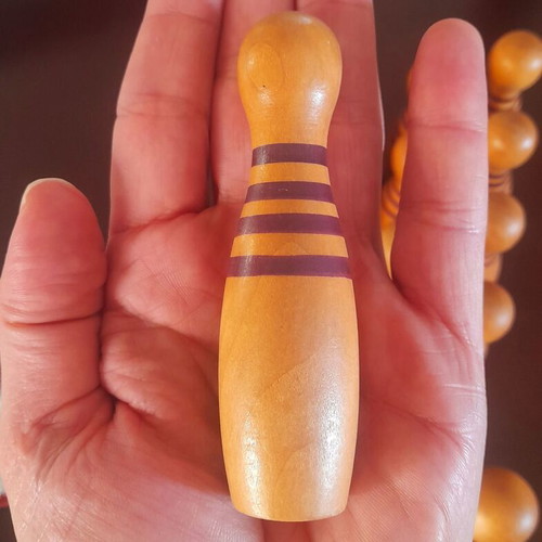 Wooden mini bowling decorative like new with 10 pins and ball