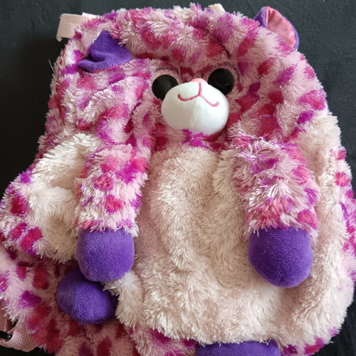 Ty Beanie Boos backpack like new, pink leopard plush