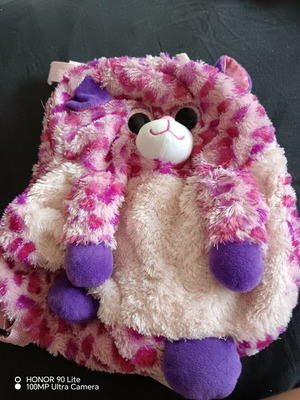 Ty Beanie Boos backpack like new, pink leopard plush