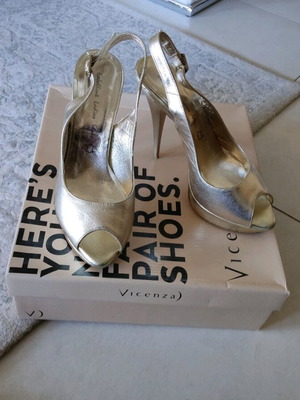 Peep-toe sandals used, gold color, size 37, genuine leather