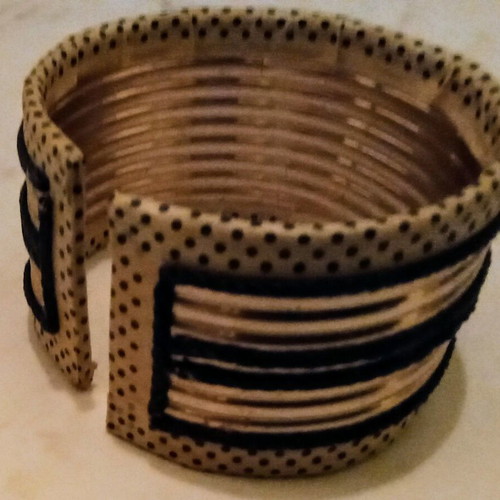 Handmade wide bracelet used, gold and black