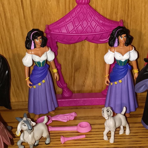 Mattel Disney Hunchback Notre Dame figure lot with Esmeralda, Phoebus, Frollo, gargoyles, horses