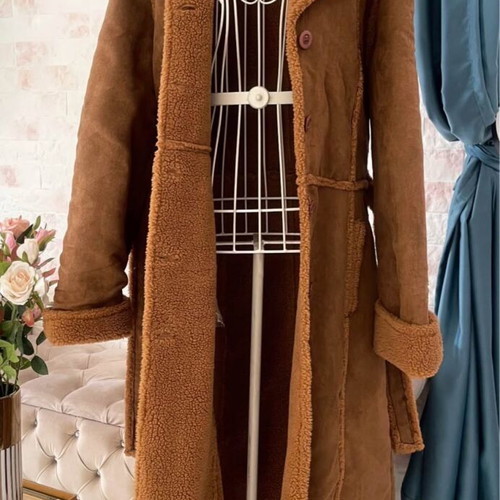 Mouton coat new with fleece fur lining and belt
