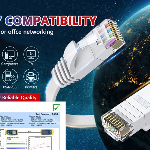 Ethernet cable CAT6 flat 50cm length new, white