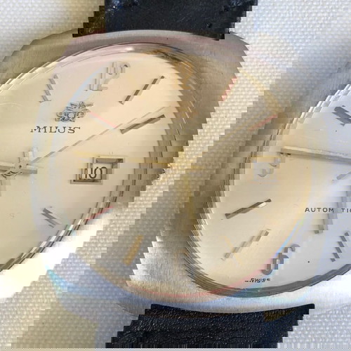 Vintage ρολόι Milus automatic αφόρετο με μαύρο δερμάτινο λουράκι