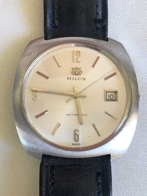 Vintage ρολόι Milus automatic αφόρετο με μαύρο δερμάτινο λουράκι