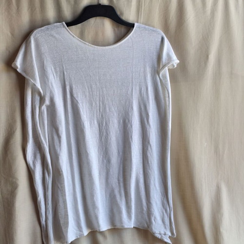 White Knit Oversized Boxy Top Medium Semi Sheer Cotton