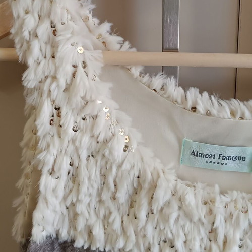Almost Famous dress size 10 like new, winter, white and gray