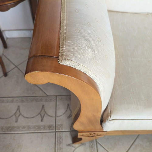 Vintage two-seater sofa with solid wood frame like new, ecru