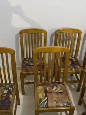 Set of 6 wooden dining chairs with upholstered seats