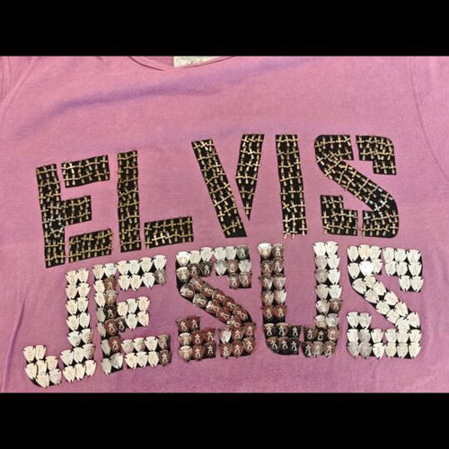 T-shirt Elvis Jesus rock n roll XL used, purple, handmade