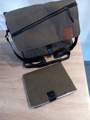 Baby stroller bag olive denim like new with pockets and changing mat