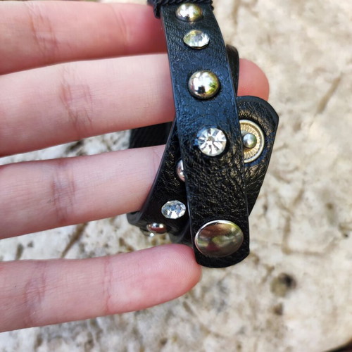 Bracelet with rhinestones and studs, like new, black leather