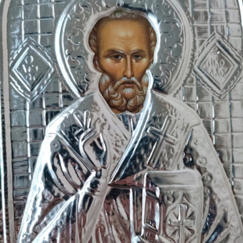 Saint Nicholas Icon silver 950, new, Byzantine style
