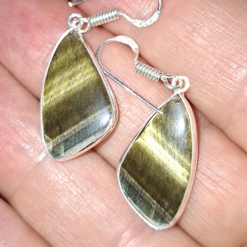 Tiger Eye Earrings 925 Silver Handmade New