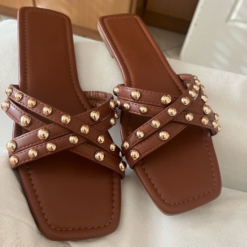 Summer sandals with studs new brown size 41