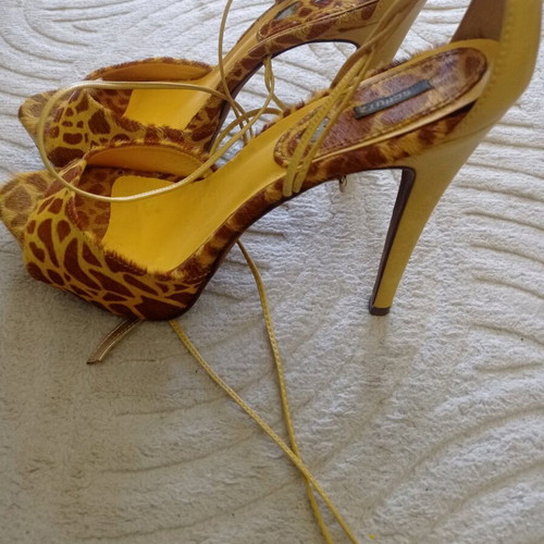 Schutz high-heeled sandals used, yellow-brown, size 40, pony leather