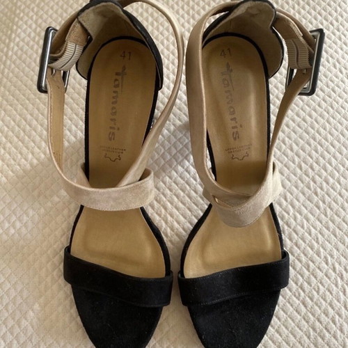 Tamaris sandals new, suede, size 41, black and beige