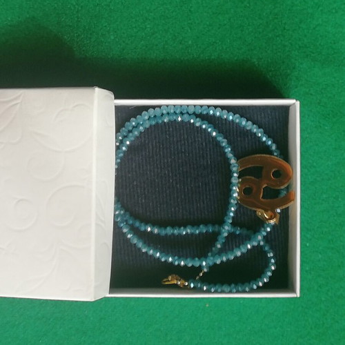 Cancer Zodiac Necklace gold plated with blue iridescent pendant