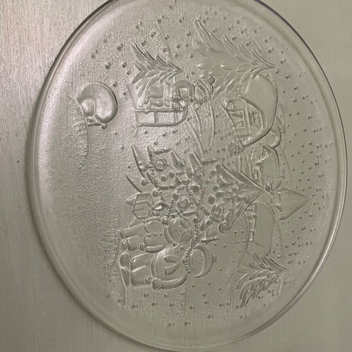 Crystal Christmas plate used with embossed design