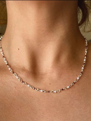 Silver Handmade Necklace with Beads and Small Pearls