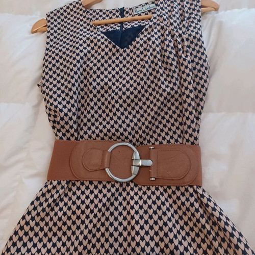 Popy Liaskos Small dress new, light beige with blue hearts