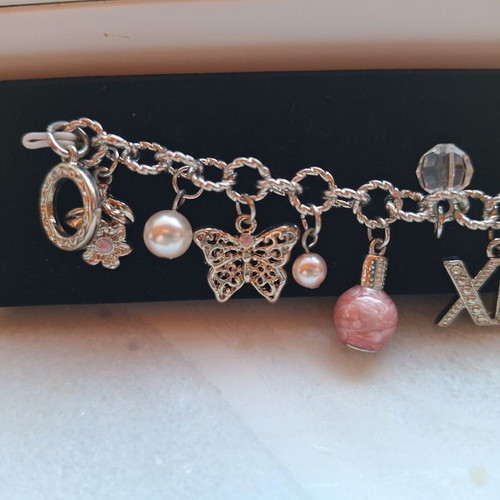 Silver women's bracelet with charms, new