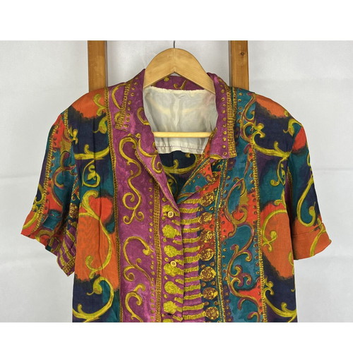 Vintage handmade colorful shirt used with shoulder pads, oversized
