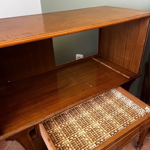 Wooden secretary desk used with storage space
