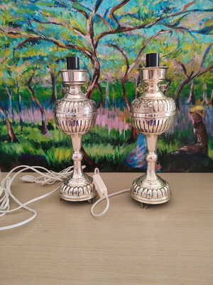 Set of 2 new silver-plated electric lamps